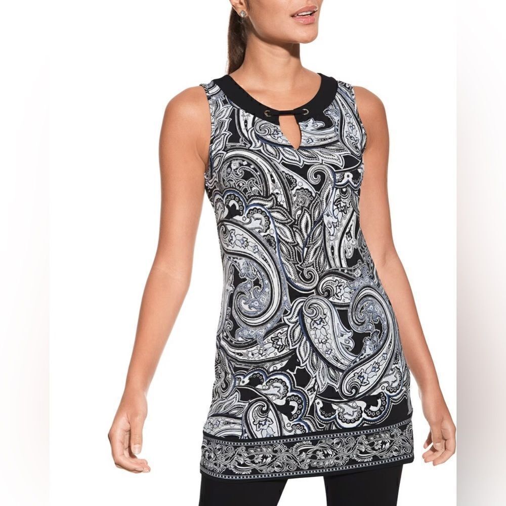 White House Black Market Neckline-Detail Paisley Tunic || size Medium